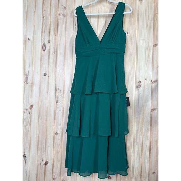NWT Lulus Celebration Time Emerald Green Sleeveless Tiered Midi Dress Party Sz L - Picture 2 of 8